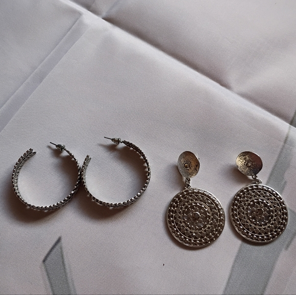 Jewelry - Elegant Silver Hoop and Dangle Earrings Set